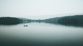 Nature, Lake, Fog, Silhouettes, Boat, Canoe HD wallpaper