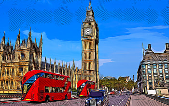 London, , vector art, Big Ben, red bus, abstract cityscapes, english cities, England, United Kingdom, Great Britain HD wallpaper