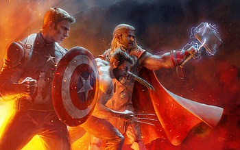 Captain America Wolverine Thor, thor, captain-america, wolverine, superheroes, digital-art, artwork, deviantart HD wallpaper