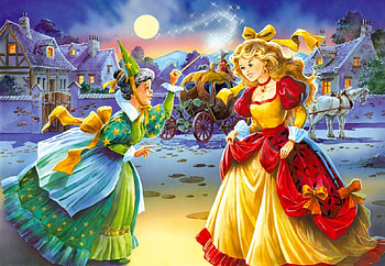 Cinderella, fairytale, colorful, cartoon, dress, beauty, party, moonlight, painting, moon, magic, art, midnight, beautiful, fairy, fantasy, sky, enchanted, lovely, evening HD wallpaper