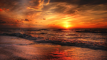 Beach sunset, North sea beauty, Tranquil waters, Captivating reflections HD wallpaper