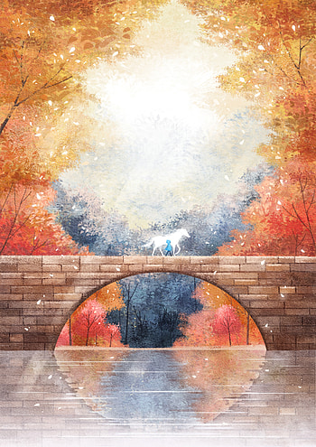 Art, Autumn, Silhouette, Bridge, Horse HD phone wallpaper