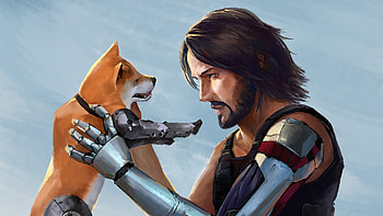 Keanu Reeves Dog In Cyberpunk 2077, keanu-reeves, cyberpunk-2077, games, artstation, artwork HD wallpaper