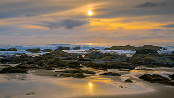 Nature, Sunset, Stones, Sky, Sand, Coast HD wallpaper