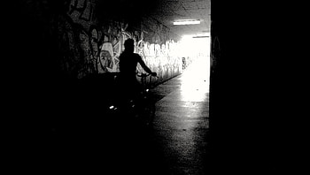 Silhouette, Bw, Chb, Graffiti, Cyclist HD wallpaper