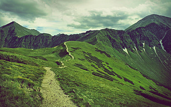 Nature, Grass, Sky, Mountains, Vertex, Top HD wallpaper