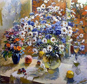 Анатолий Лукаш, still life, table, painting, art, flower HD wallpaper