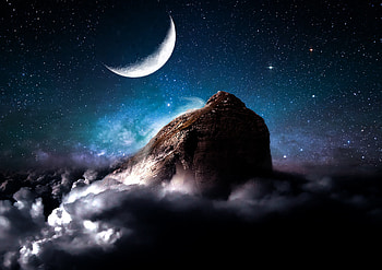 Olympus, greece, hellas, stars, mountain, digital, moon, greekgods, clouds, sky HD wallpaper