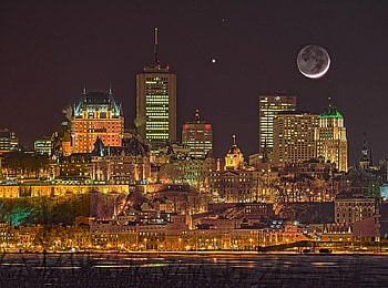 Moon Venus Mars Skyline, skyscrapers, fun, planet, moon, space, cool HD wallpaper