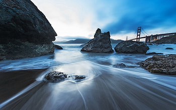 Nature, Stones, Sea, Fog, Movement, Traffic, Flow, Bridge, Morning, Stream HD wallpaper