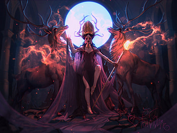 Witch, night, art, girl, pauline viss, fantasy, moon, luna, luminos HD wallpaper