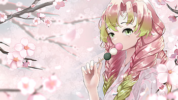 Pin Green Hair Mitsuri Kanroji With Candy Demon Slayer Kimetsu no Yaiba HD wallpaper