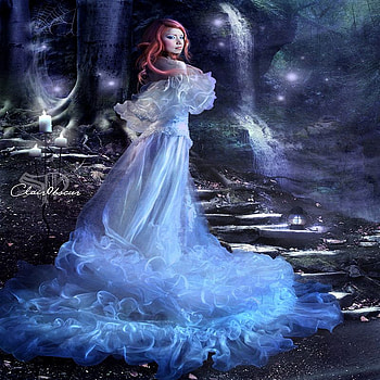..AT NIGHT.., night, blue, walking, beautiful, dress, fever, away, moonlight, mistery, female HD wallpaper