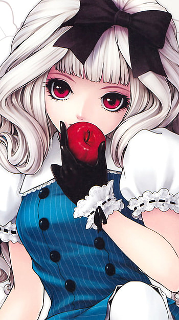 Scarlet Bite — White-Haired Anime Girl with Bow ( ), bow (Clothing), white hair, apple, Anime, girl, anime girl HD phone wallpaper