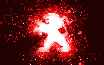Peugeot red logo, , red neon lights, creative, red abstract background, Peugeot logo, cars brands, Peugeot HD wallpaper