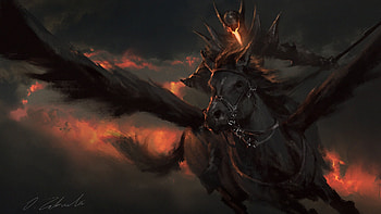 Black Pegasus, knight, pegasus, fantasy HD wallpaper