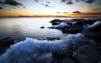Nature, Sunset, Sea, Ice, Shore, Bank, Cold HD wallpaper