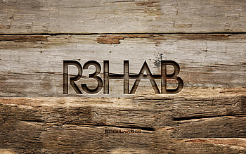 R3hab wooden emblem, , Fadil El Ghoul, wooden backgrounds, Dutch DJs, R3hab emblem, creative, R3hab logo, wood carving, R3hab HD wallpaper