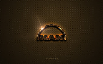 MAN golden logo, artwork, brown metal background, MAN emblem, MAN logo, brands, MAN HD wallpaper