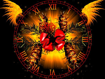 New year, winter, golden, wings, colorful, midnight, ribbon, beautiful, nice, holiday, time, pretty, bright, christmas, clock, lovely HD wallpaper