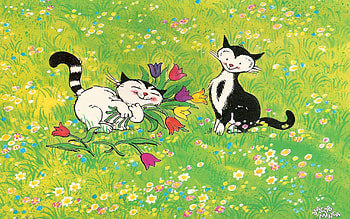 Cats, Flowers, Love, Stroll, Polyana, Glade HD wallpaper
