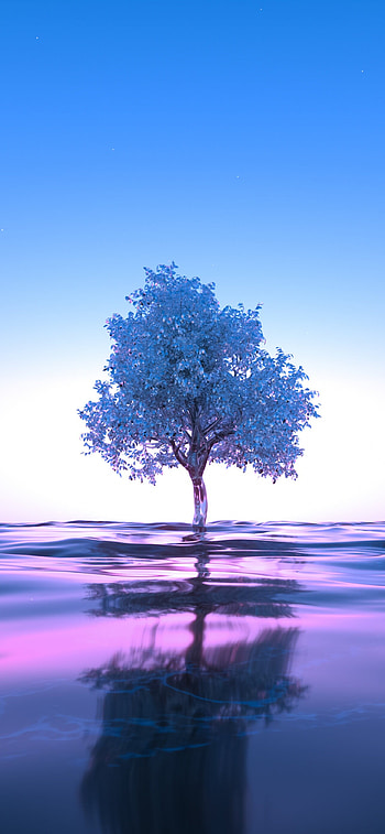 Neon tree against clear sky, Reflecting tranquility, Pink harmony, Nature's serenade HD phone wallpaper