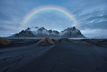 Rainbow Over Snow Covered Mountain , rainbow, mountains, landscape, nature HD wallpaper