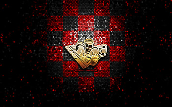 Calgary Hitmen, glitter logo, WHL, red black checkered background, hockey, canadian hockey team, Calgary Hitmen logo, mosaic art, canadian hockey league HD wallpaper