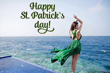 Happy St. Patrick's Day, model, dress, ocean, brunette, holiday HD wallpaper