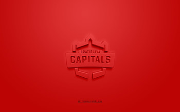 Bratislava Capitals, creative 3D logo, red background, ICE Hockey League, 3d emblem, Slovak Hockey Club, Bratislava, Slovakia, 3d art, hockey, Bratislava Capitals 3d logo HD wallpaper
