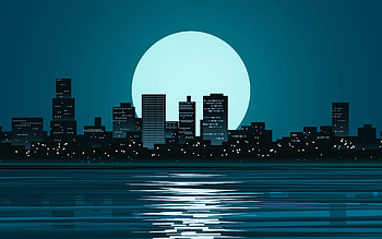 Cartoon Skyline, Night with moonlight HD wallpaper