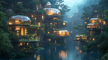 Utopian Floating City: A Solarpunk, Floating City, lake, utopia HD wallpaper