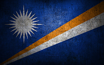 Marshall Islands metal flag, grunge art, oceanian countries, Day of Marshall Islands, national symbols, Marshall Islands flag, metal flags, Flag of Marshall Islands, Oceania, Marshall Islands HD wallpaper