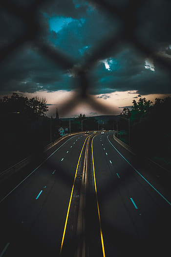 Cities, Night, Road, Turn, Fence, Lattice, Trellis HD phone wallpaper