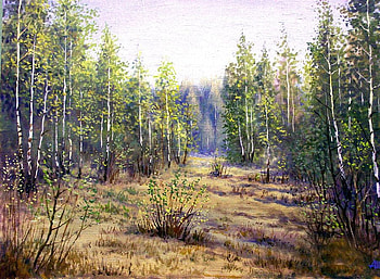 А.Шубин. На солнечной полянке, forest, art, painting, path HD wallpaper