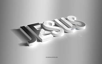 Jesus, silver 3d art, gray background, with names, Jesus name, Jesus greeting card, 3d art, with Jesus name HD wallpaper