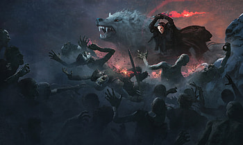 Jon Snow With Wolf Attacking White Walkers Artwork, game-of-thrones, tv-shows, artwork, wolf, artist, digital-art HD wallpaper