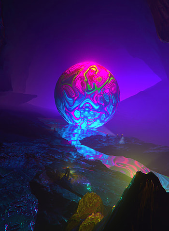 Fantasy, Art, Rocks, Multicolored, Motley, Ball, Glow, Fiction, That's Incredible HD phone wallpaper