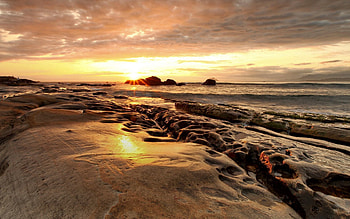 Nature, Sunset, Sea, Sun, Shore, Bank, Stony, Rocky HD wallpaper
