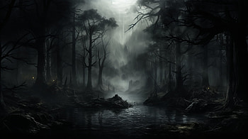 Mystical Forest River, dark, forest HD wallpaper