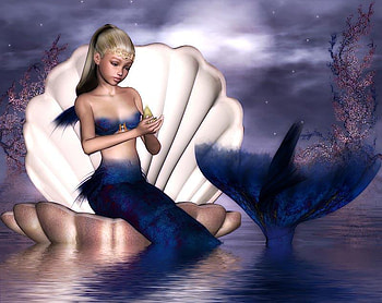 Mermaid, shell, abstract, fantasy, sky, water HD wallpaper