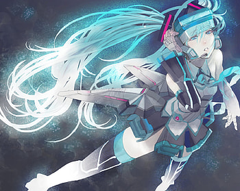 Vocaloid, blue eyes, hatsune miku, mecha, aqua hair, long hair HD wallpaper