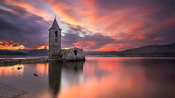 Sunset Tower, sky, nature, Tower, Sunset, clouds HD wallpaper