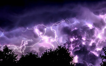 Lightning and trees, iMac , , Thunder HD wallpaper