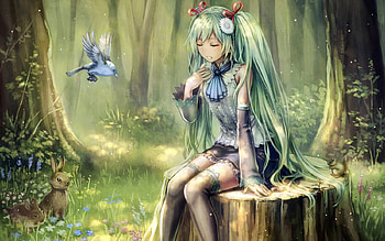 Miku, vocaloid, anime, hatsune miku, forest HD wallpaper