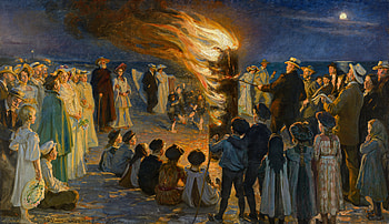 Peder Severin Krøyer - Midsummer Eve bonfire on Skagen's beach (1906), beach, Denmark, bonfire, crowd, fire, artistic, painting HD wallpaper
