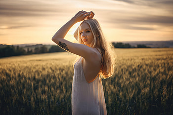 White Dress Charming Girl In Sun Drenched Fields, white-dress, girls, model HD wallpaper