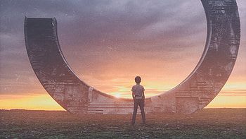 Little Boy Seeing Life Arc , alone, artist, artwork, digital-art, behance HD wallpaper