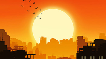 City Buildings Birds Moon Silhouette Background Minimalism Minimalism HD wallpaper