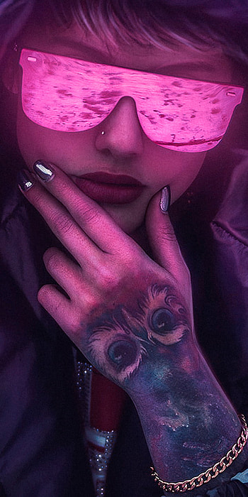lipstick, sunglasses, tattoo, Sci Fi, cyberpunk HD phone wallpaper